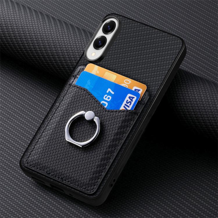 For Samsung Galaxy S25 Edge 5G Carbon Fiber Card Wallet Ring Phone Case