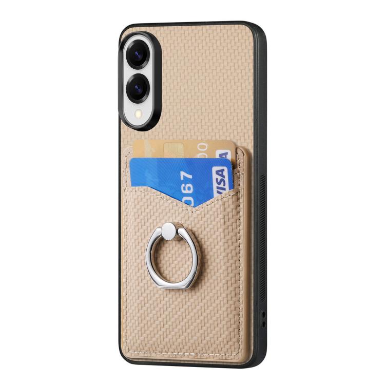 For Samsung Galaxy S25 Edge 5G Carbon Fiber Card Wallet Ring Phone Case