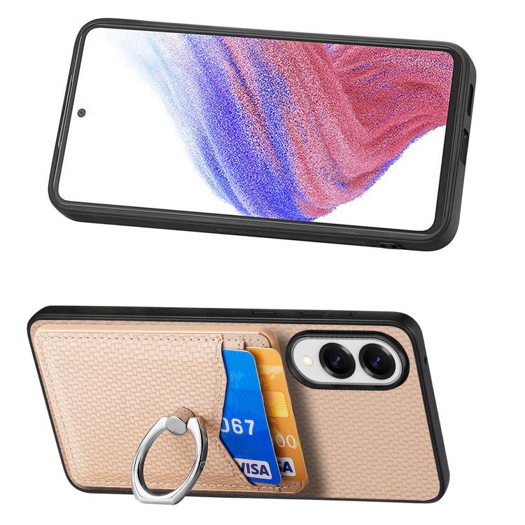 For Samsung Galaxy S25 Edge 5G Carbon Fiber Card Wallet Ring Phone Case