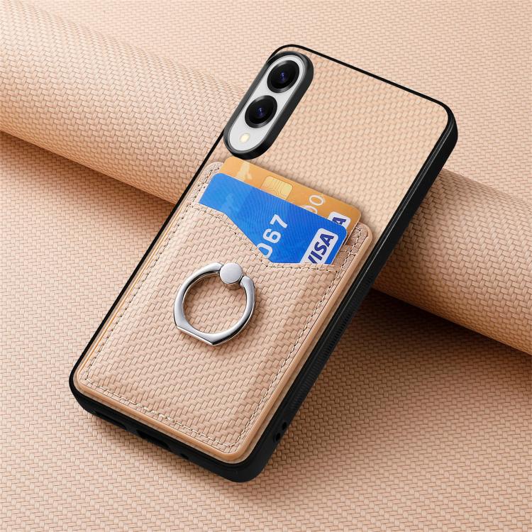For Samsung Galaxy S25 Edge 5G Carbon Fiber Card Wallet Ring Phone Case