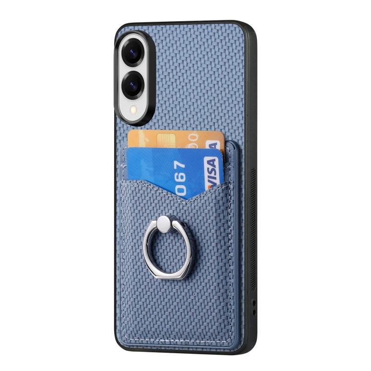 For Samsung Galaxy S25 Edge 5G Carbon Fiber Card Wallet Ring Phone Case