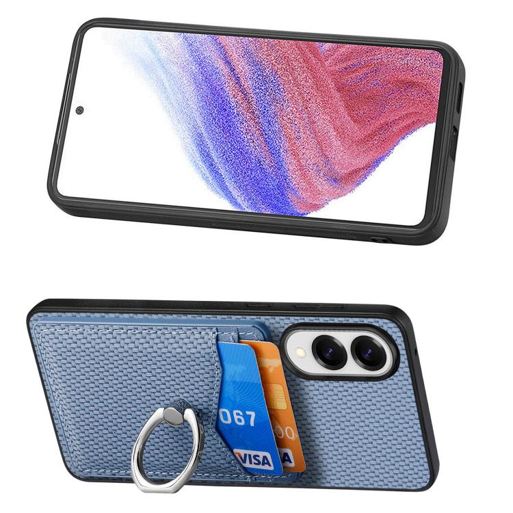 For Samsung Galaxy S25 Edge 5G Carbon Fiber Card Wallet Ring Phone Case