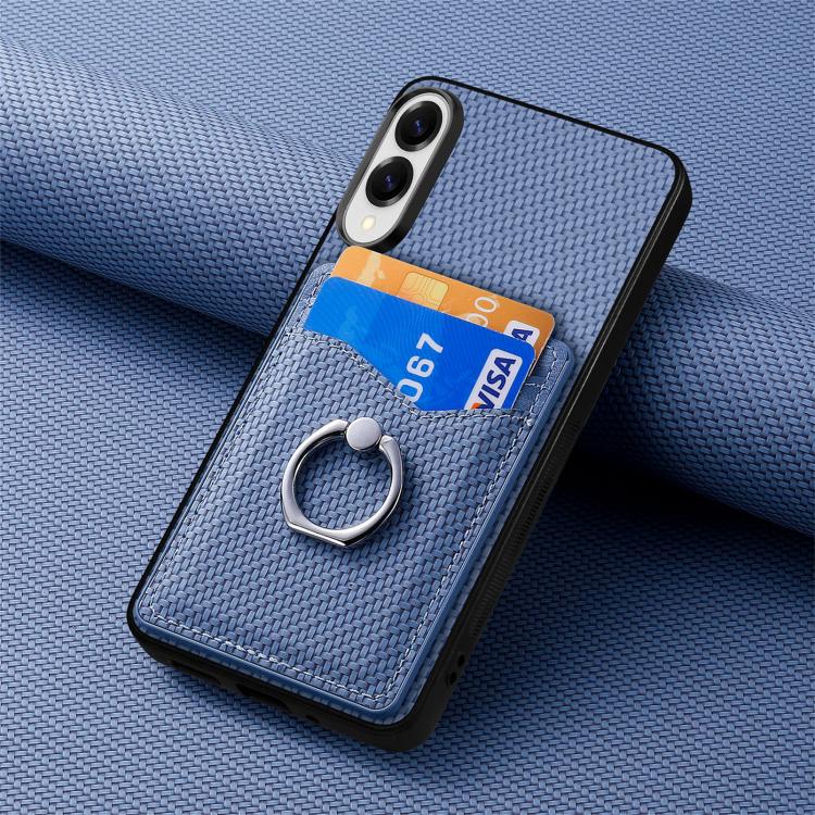 For Samsung Galaxy S25 Edge 5G Carbon Fiber Card Wallet Ring Phone Case