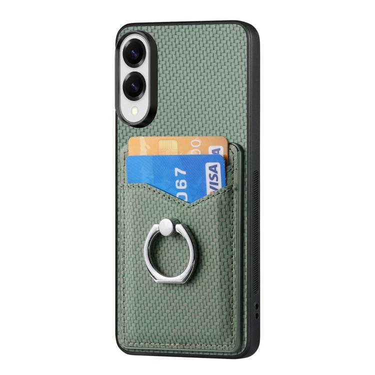 For Samsung Galaxy S25 Edge 5G Carbon Fiber Card Wallet Ring Phone Case