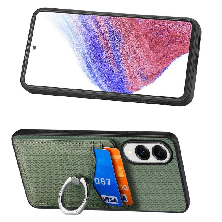 For Samsung Galaxy S25 Edge 5G Carbon Fiber Card Wallet Ring Phone Case