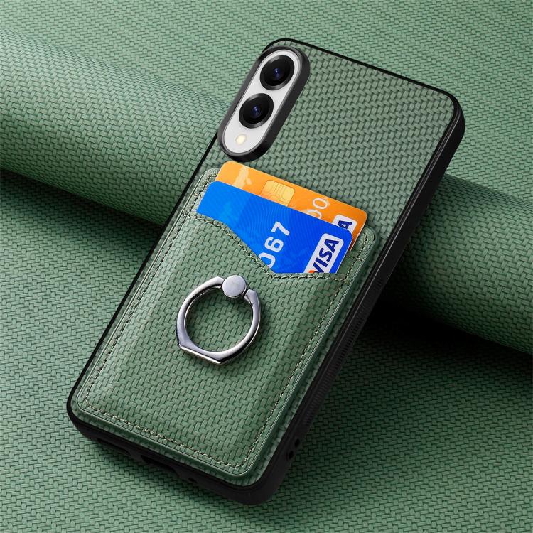 For Samsung Galaxy S25 Edge 5G Carbon Fiber Card Wallet Ring Phone Case