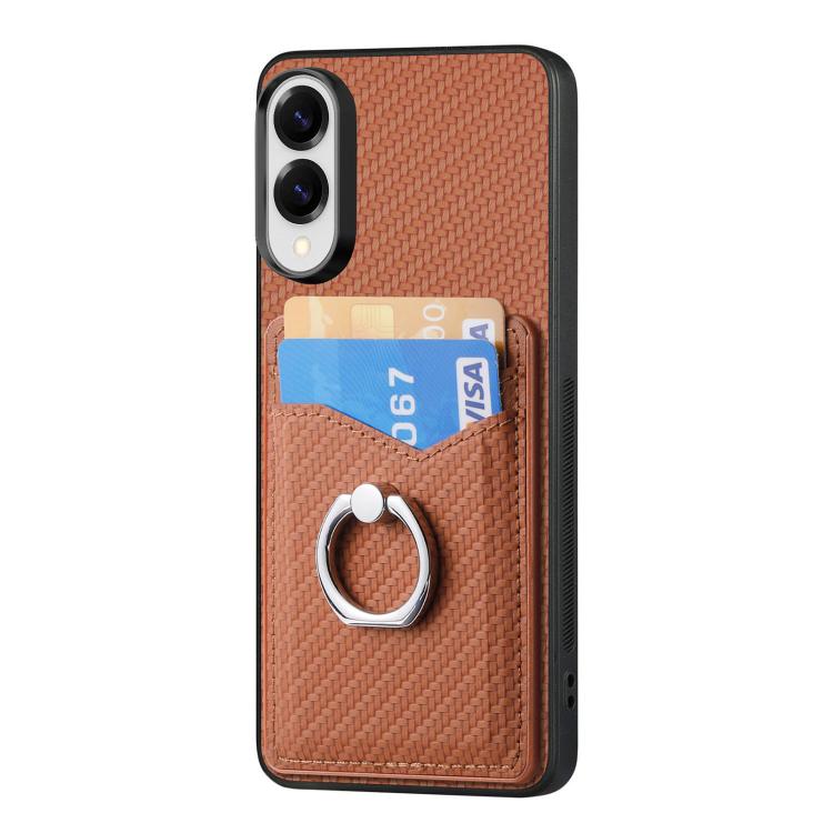 For Samsung Galaxy S25 Edge 5G Carbon Fiber Card Wallet Ring Phone Case