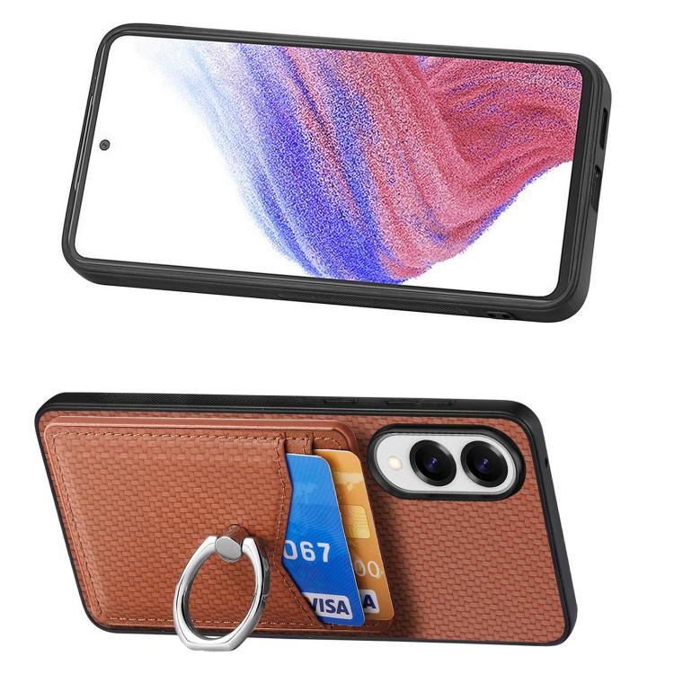 For Samsung Galaxy S25 Edge 5G Carbon Fiber Card Wallet Ring Phone Case