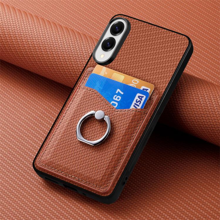 For Samsung Galaxy S25 Edge 5G Carbon Fiber Card Wallet Ring Phone Case