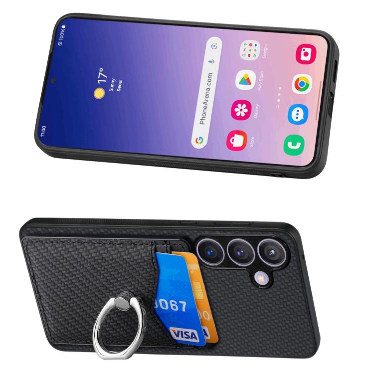 For Samsung Galaxy A37 5G Carbon Fiber Card Wallet Ring Phone Case