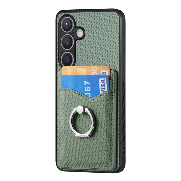 For Samsung Galaxy A37 5G Carbon Fiber Card Wallet Ring Phone Case