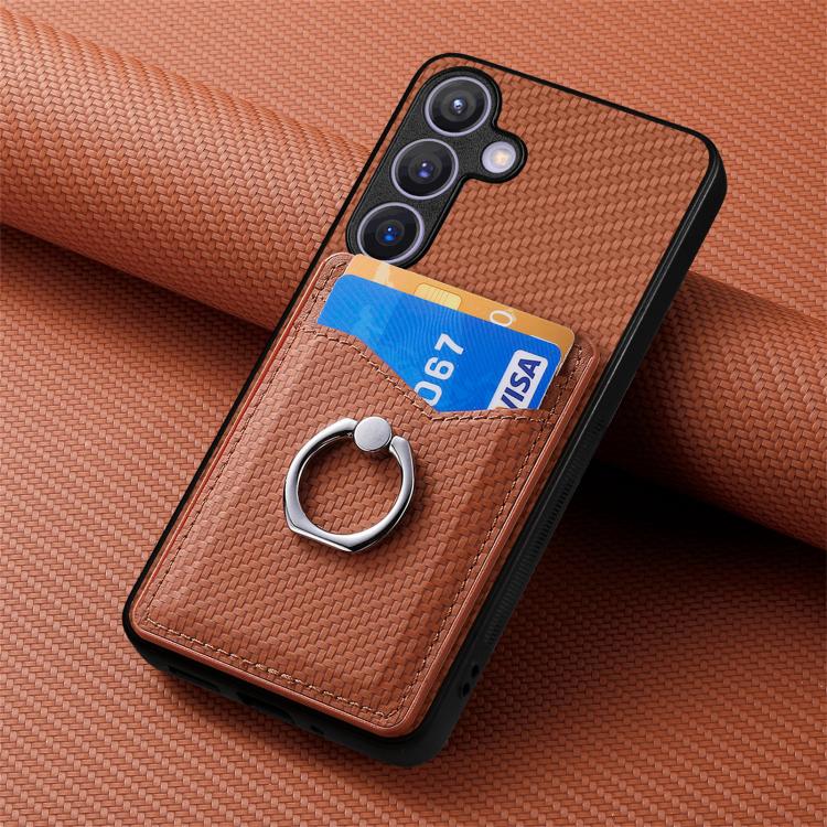 For Samsung Galaxy A37 5G Carbon Fiber Card Wallet Ring Phone Case