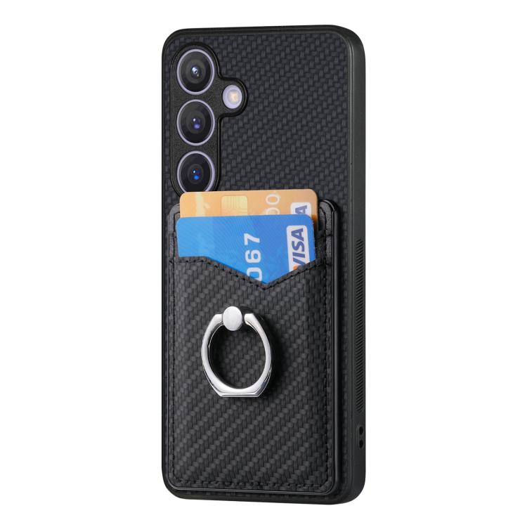 For Samsung Galaxy A57 5G Carbon Fiber Card Wallet Ring Phone Case