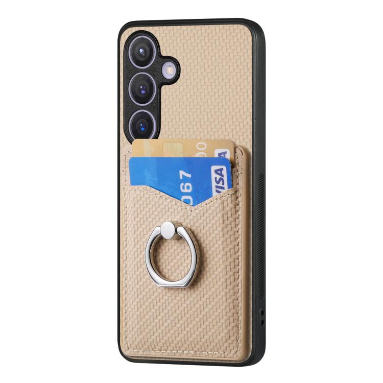 For Samsung Galaxy A57 5G Carbon Fiber Card Wallet Ring Phone Case