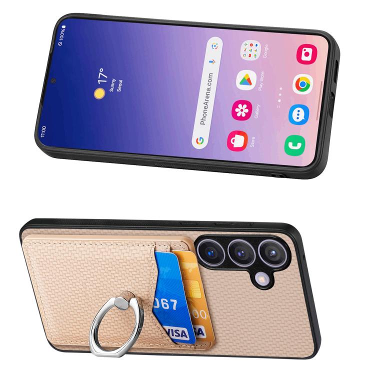 For Samsung Galaxy A57 5G Carbon Fiber Card Wallet Ring Phone Case