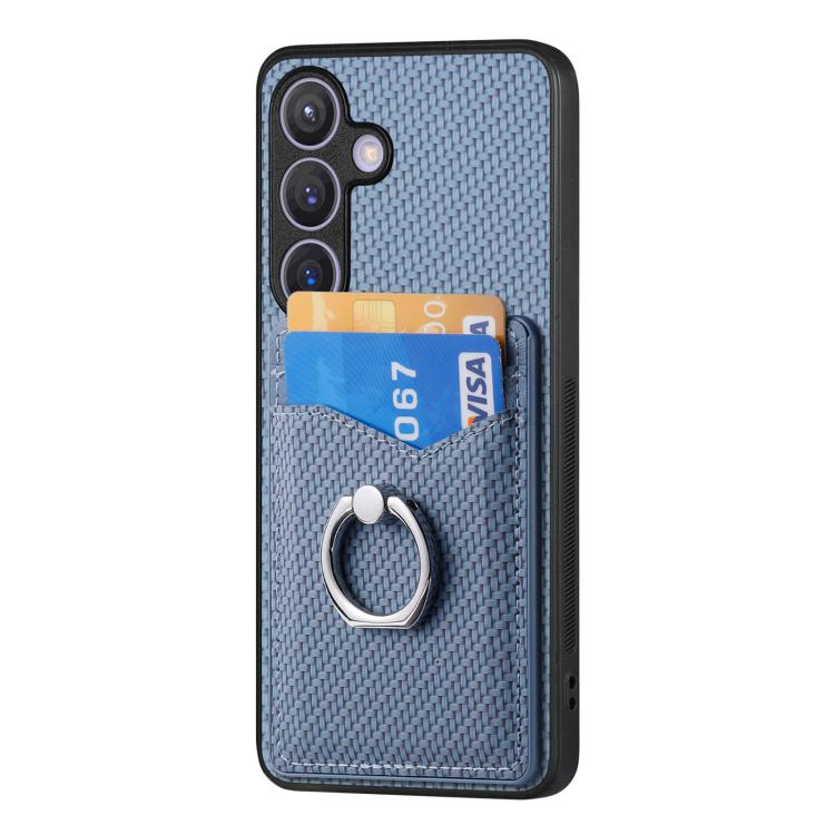 For Samsung Galaxy A57 5G Carbon Fiber Card Wallet Ring Phone Case