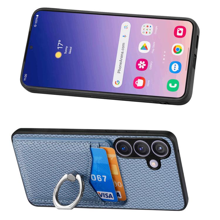 For Samsung Galaxy A57 5G Carbon Fiber Card Wallet Ring Phone Case