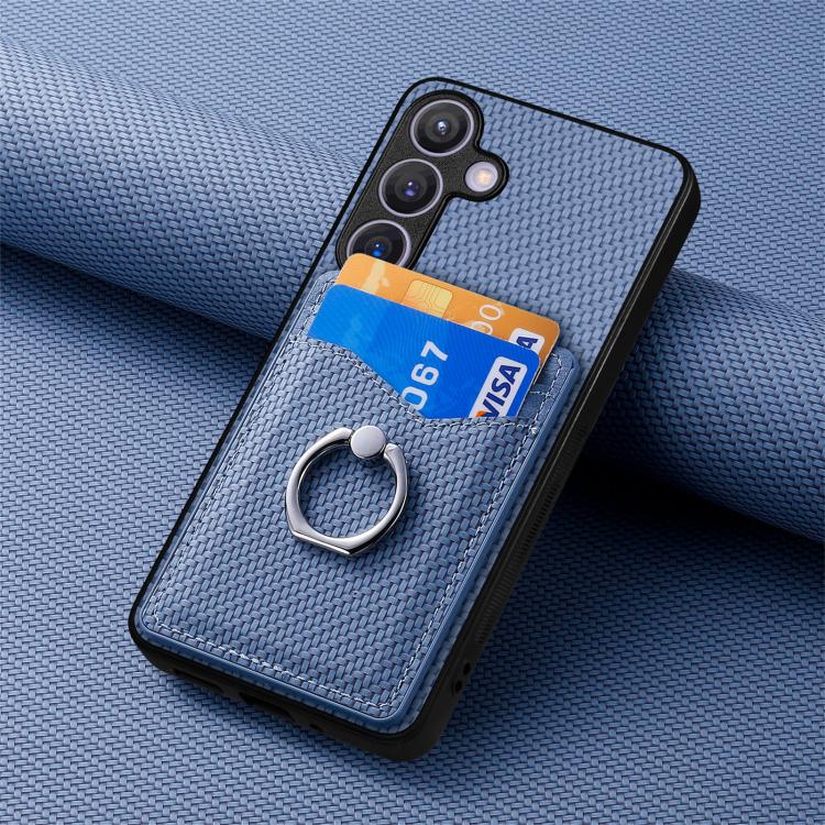 For Samsung Galaxy A57 5G Carbon Fiber Card Wallet Ring Phone Case