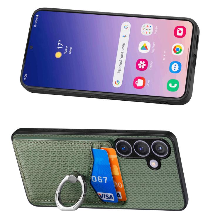 For Samsung Galaxy A57 5G Carbon Fiber Card Wallet Ring Phone Case