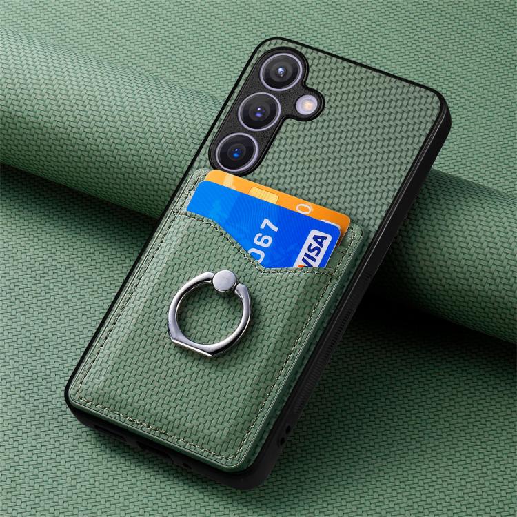 For Samsung Galaxy A57 5G Carbon Fiber Card Wallet Ring Phone Case