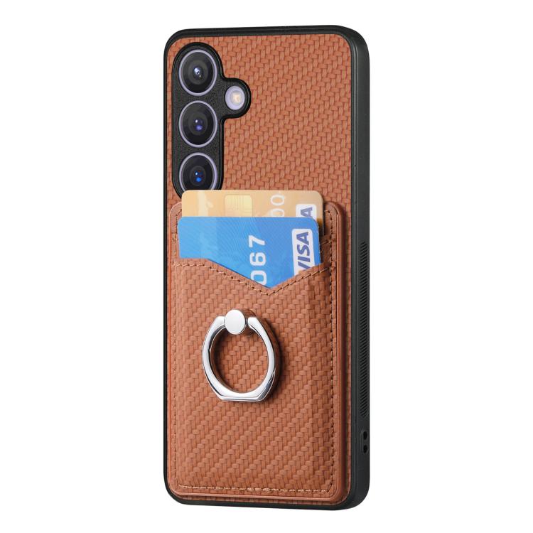For Samsung Galaxy A57 5G Carbon Fiber Card Wallet Ring Phone Case