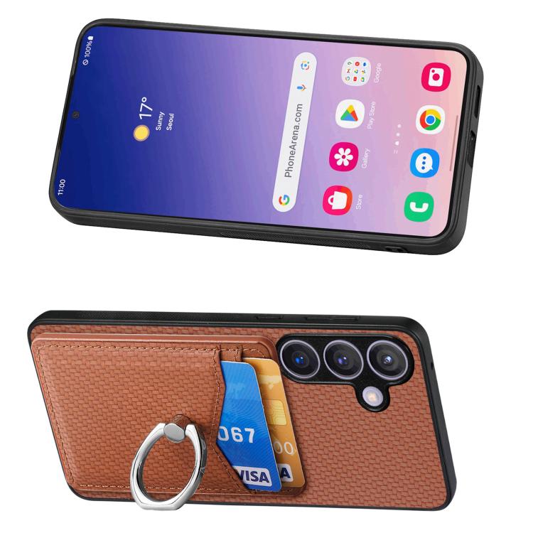 For Samsung Galaxy A57 5G Carbon Fiber Card Wallet Ring Phone Case