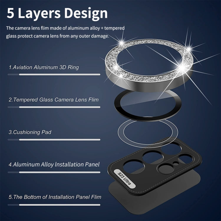 For Samsung Galaxy S25 Ultra 5G ENKAY Hat-Prince 9H Rear Camera Lens Glitter Aluminium Alloy Tempered Glass Film
