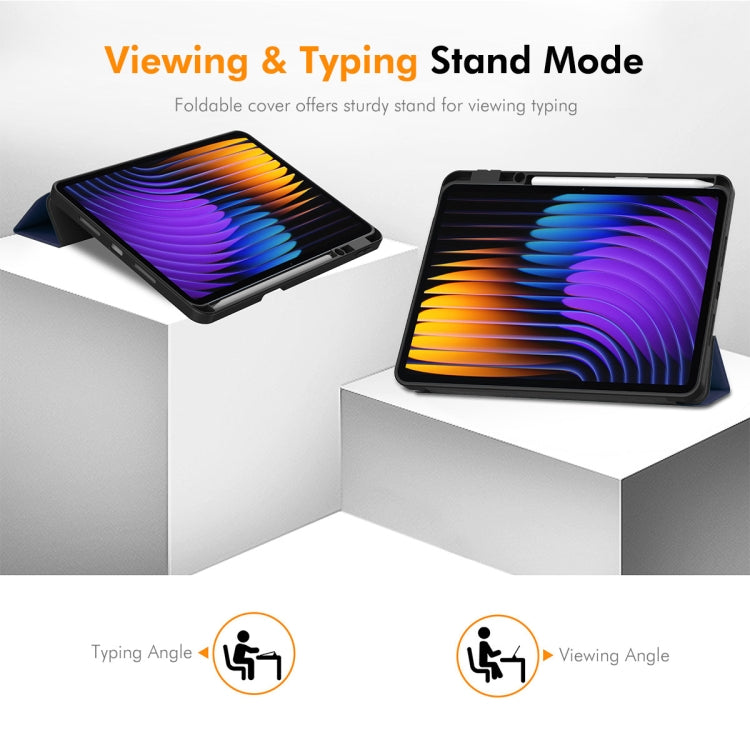 For Xiaomi Pad 7 / 7 Pro 11.2 ENKAY Tri-fold Custer Texture TPU Leather Smart Tablet Case with Pen Slot