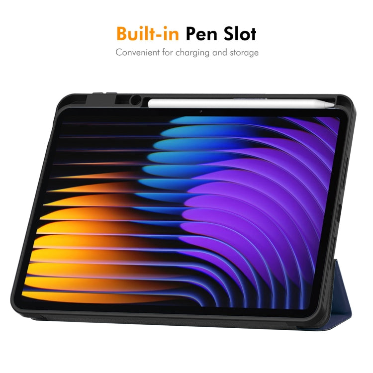 For Xiaomi Pad 7 / 7 Pro 11.2 ENKAY Tri-fold Custer Texture TPU Leather Smart Tablet Case with Pen Slot
