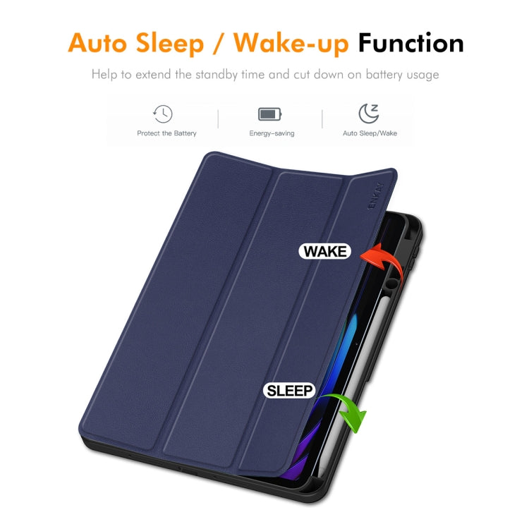 For Xiaomi Pad 7 / 7 Pro 11.2 ENKAY Tri-fold Custer Texture TPU Leather Smart Tablet Case with Pen Slot
