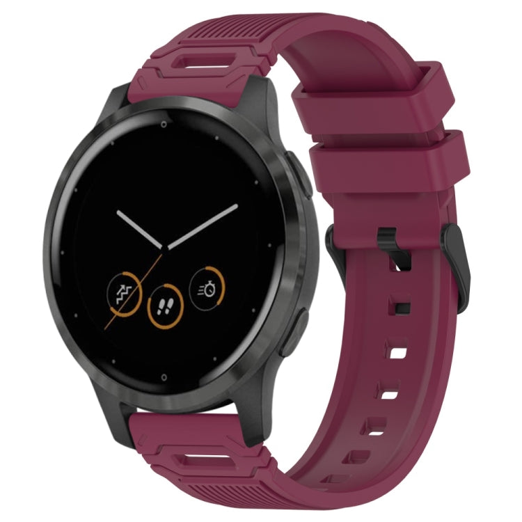 For Garmin Watch 22mm Vertical Pattern Black Buckle Silicone Watch Band