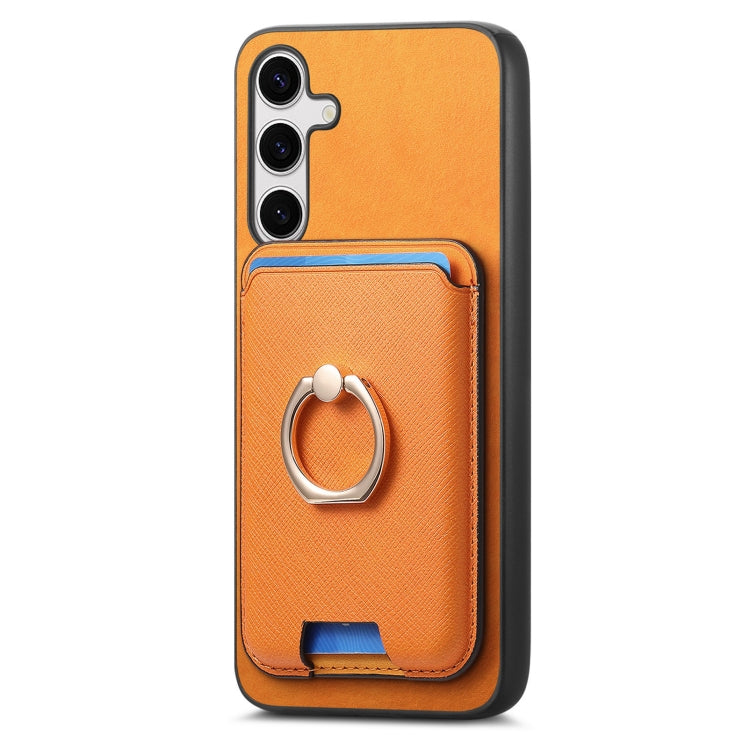 For Samsung Galaxy S25+ 5G Retro Cross Leather Ring Vertical Insert Card Bag MagSafe Phone Case