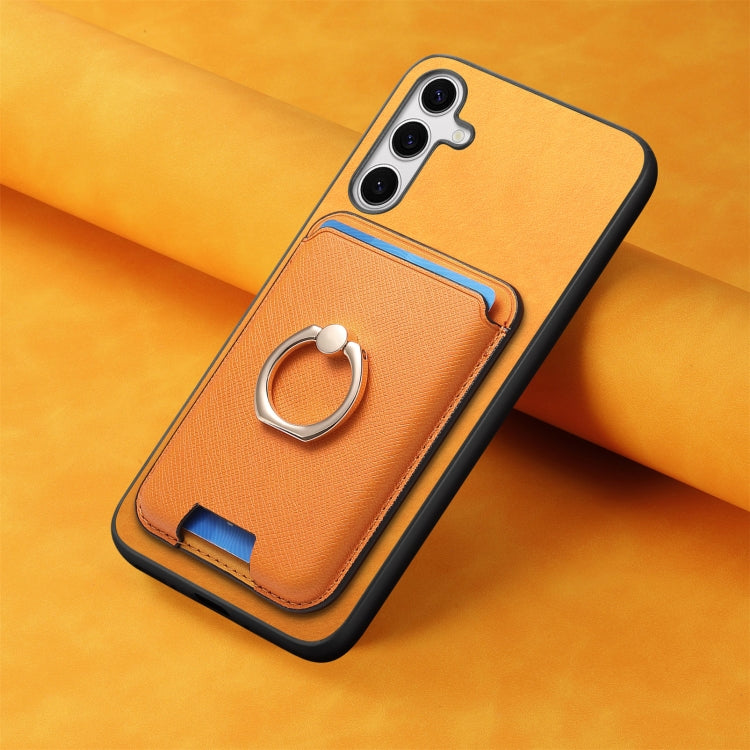 For Samsung Galaxy S25+ 5G Retro Cross Leather Ring Vertical Insert Card Bag MagSafe Phone Case