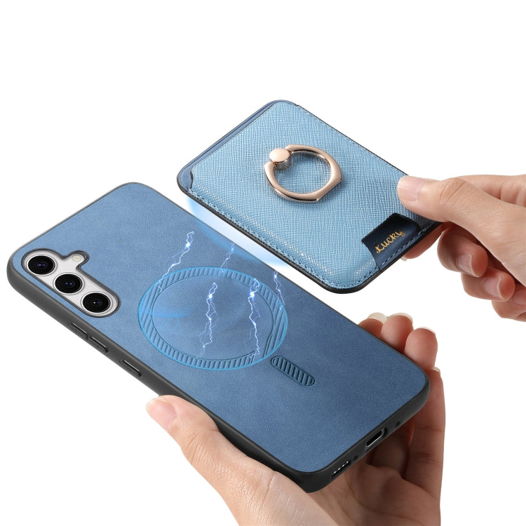 For Samsung Galaxy S25+ 5G Retro Cross Leather Ring Vertical Insert Card Bag MagSafe Phone Case