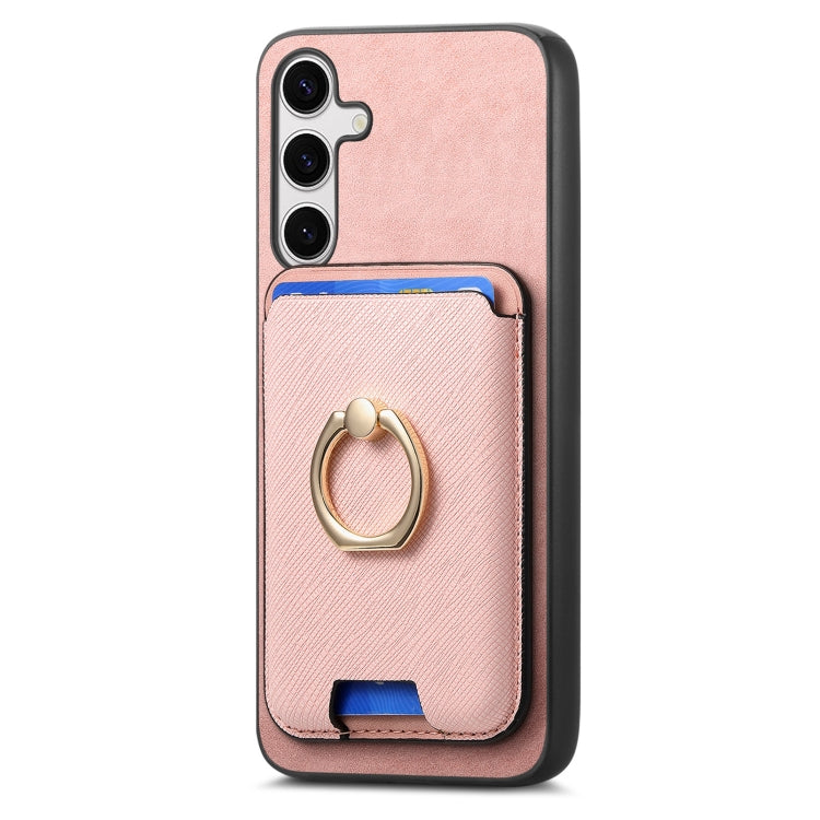 For Samsung Galaxy S25+ 5G Retro Cross Leather Ring Vertical Insert Card Bag MagSafe Phone Case