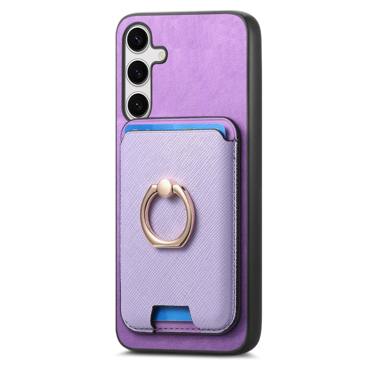 For Samsung Galaxy S25+ 5G Retro Cross Leather Ring Vertical Insert Card Bag MagSafe Phone Case