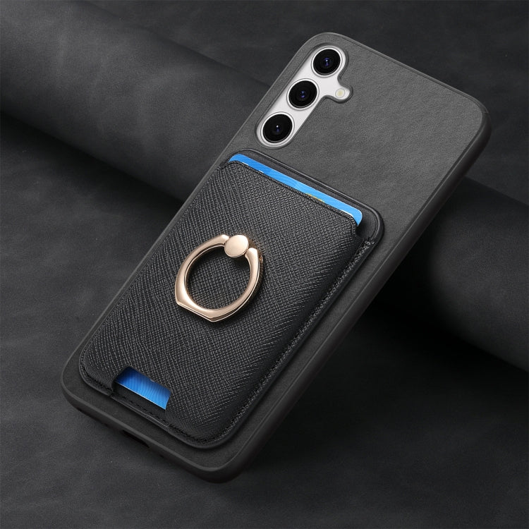 For Samsung Galaxy S25+ 5G Retro Cross Leather Ring Vertical Insert Card Bag MagSafe Phone Case