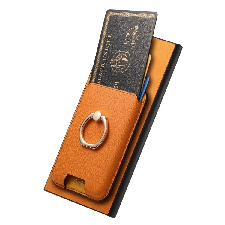 For Samsung Galaxy S25 Ultra 5G Retro Cross Leather Ring Vertical Insert Card Bag MagSafe Phone Case