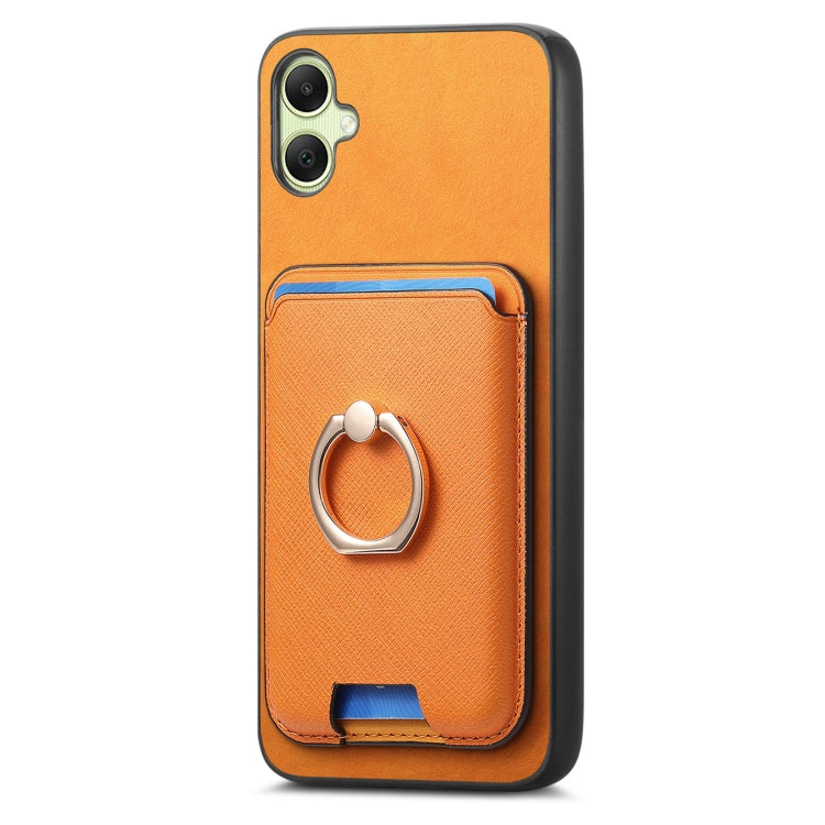 For Samsung Galaxy A06 Retro Cross Leather Ring Vertical Insert Card Bag MagSafe Phone Case