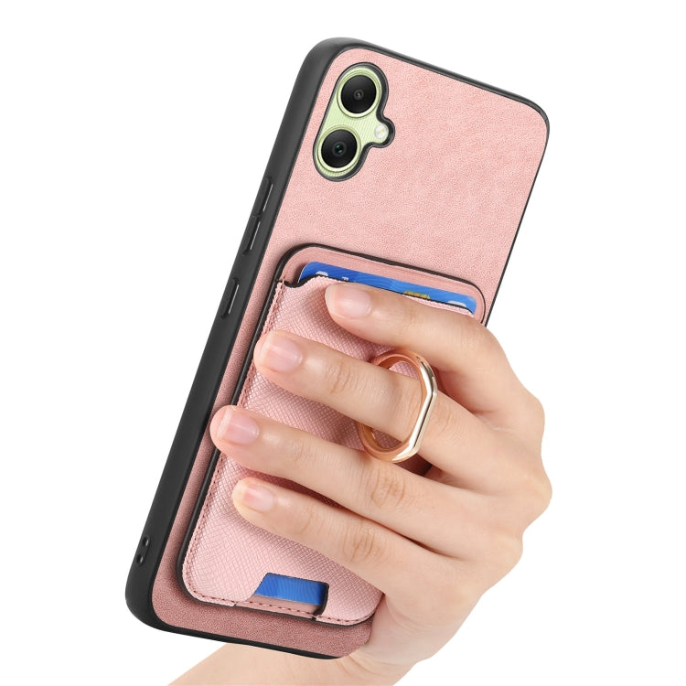 For Samsung Galaxy A06 Retro Cross Leather Ring Vertical Insert Card Bag MagSafe Phone Case