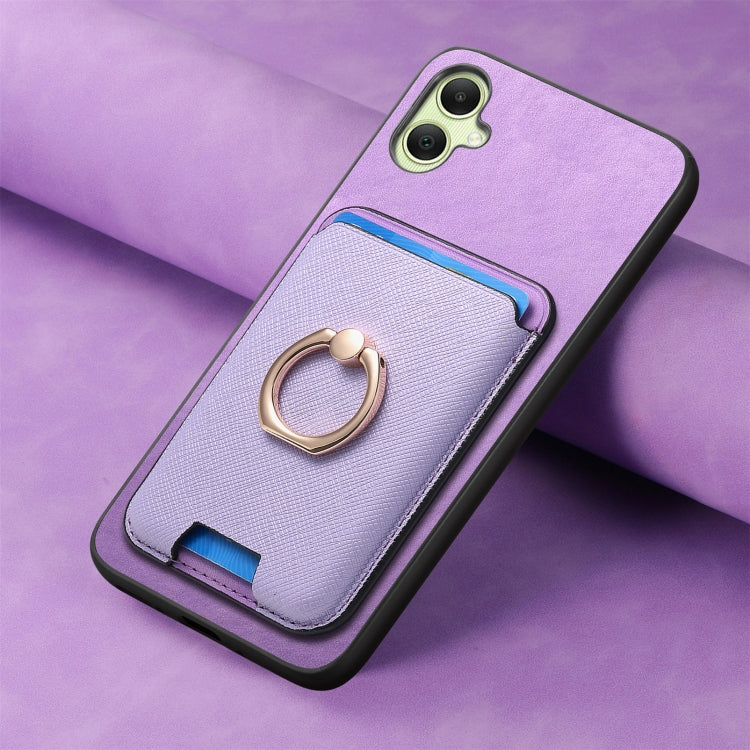 For Samsung Galaxy A06 Retro Cross Leather Ring Vertical Insert Card Bag MagSafe Phone Case