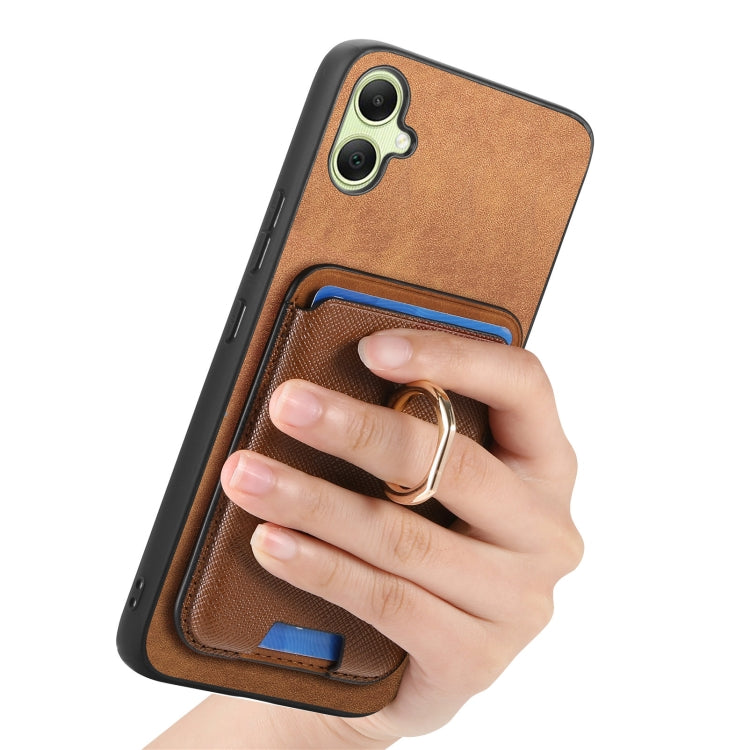 For Samsung Galaxy A06 Retro Cross Leather Ring Vertical Insert Card Bag MagSafe Phone Case