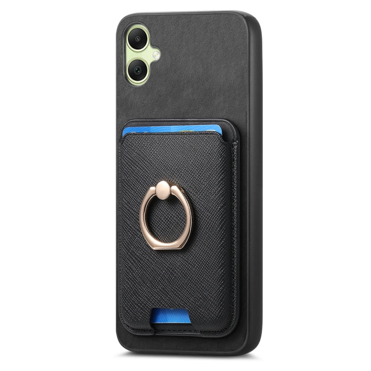 For Samsung Galaxy A06 Retro Cross Leather Ring Vertical Insert Card Bag MagSafe Phone Case