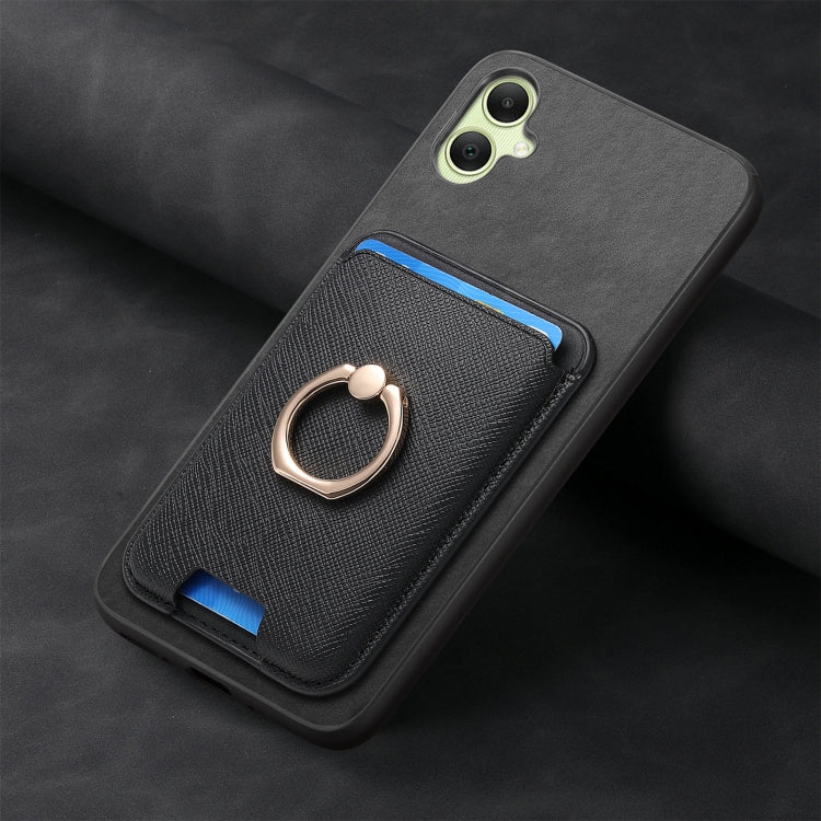 For Samsung Galaxy A06 Retro Cross Leather Ring Vertical Insert Card Bag MagSafe Phone Case