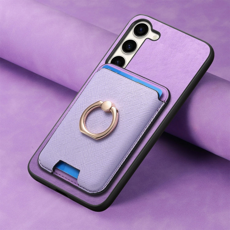 For Samsung Galaxy S24 FE 5G Retro Cross Leather Ring Vertical Insert Card Bag MagSafe Phone Case