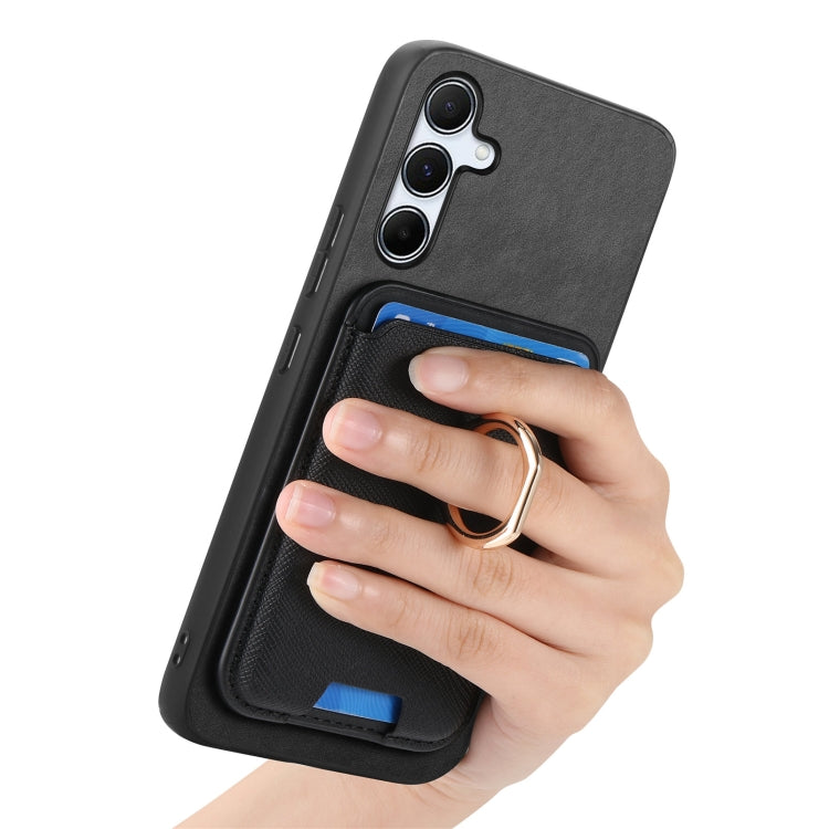 For Samsung Galaxy A55 5G Retro Cross Leather Ring Vertical Insert Card Bag MagSafe Phone Case