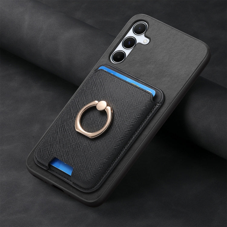 For Samsung Galaxy A55 5G Retro Cross Leather Ring Vertical Insert Card Bag MagSafe Phone Case