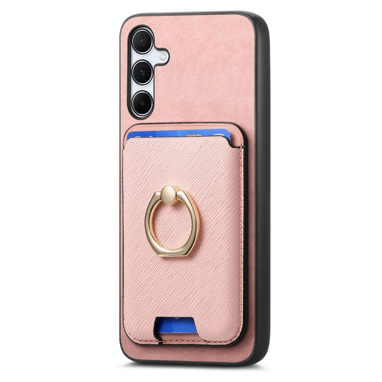 For Samsung Galaxy A35 5G Retro Cross Leather Ring Vertical Insert Card Bag MagSafe Phone Case