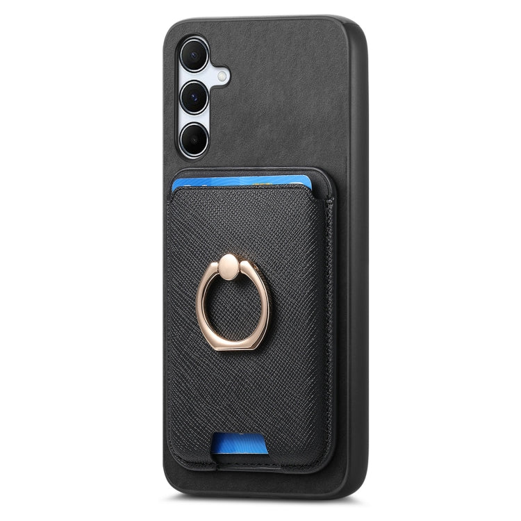 For Samsung Galaxy A35 5G Retro Cross Leather Ring Vertical Insert Card Bag MagSafe Phone Case