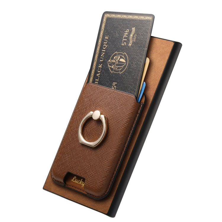 For Samsung Galaxy S24 Ultra 5G Retro Cross Leather Ring Vertical Insert Card Bag MagSafe Phone Case